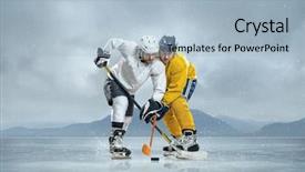  Presentation with ice hockey - Cool new slide deck with ice hockey players backdrop and a light blue colored foreground