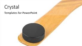  Presentation with hockey puck - Cool new slide deck with ice hockey stick and puck backdrop and a white colored foreground