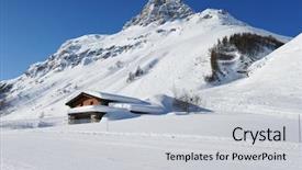  Presentation with ice mountain - Slides having ice hotel - mountain ski resort with snow background and a light gray colored foreground