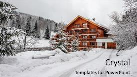  Presentation with ice mountain - Beautiful theme featuring ice hotel - mountain ski resort with snow backdrop and a light gray colored foreground