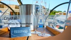  Presentation with luxury yacht - Presentation design enhanced with ice hotel - romantic luxury evening on cruise background and a light blue colored foreground