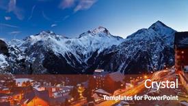  Presentation with resort - Slide deck having ice hotel - ski resort in alps background and a tawny brown colored foreground