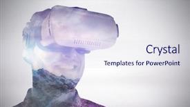  Presentation with ice mountain - PPT theme featuring ice innovation - smiling young man wearing virtual background and a sky blue colored foreground