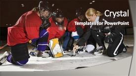  Presentation with ice hockey in canada - Colorful presentation design enhanced with ice looking at game plan backdrop and a wine colored foreground