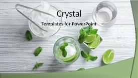  Presentation with composition of earth - Theme with ice mint - composition with ingredients for mojito background and a sky blue colored foreground