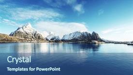  Presentation with mountain snow - Audience pleasing PPT theme consisting of ice mountain - snow in reine village lofoten backdrop and a ocean colored foreground