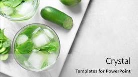  Presentation with water glass - PPT layouts with ice plant - delicious refreshing water with mint background and a light gray colored foreground