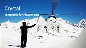  Presentation with mont blanc - Presentation design featuring heli skiing helicopter mont blanc background and a ocean colored foreground