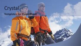  Presentation with rescue - Audience pleasing presentation theme consisting of two male mountain climbers backdrop and a teal colored foreground