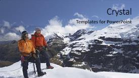  Presentation with walkie talkie - Audience pleasing presentation design consisting of two male mountain climbers backdrop and a teal colored foreground