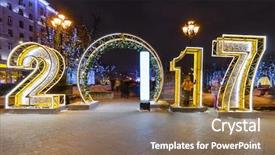  Presentation with new year - PPT theme featuring ice sculpture - new year installation in moscow background and a coral colored foreground