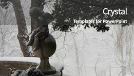  Presentation with branch - PPT layouts with ice sculpture - winter park statue spurce branch background and a dark gray colored foreground