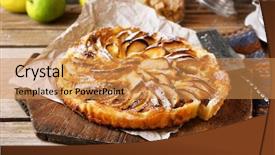  Presentation with cutting board - Slide deck consisting of ice sheet - homemade apple pie on cutting background and a yellow colored foreground