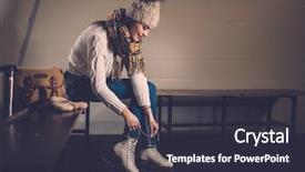  Presentation with locker room - Beautiful presentation featuring ice skating - cheerful girl putting on skates backdrop and a tawny brown colored foreground