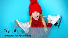  Presentation with figure skating - Amazing presentation design having ice skating - cheerful little girl in warm backdrop and a cyan colored foreground