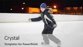  Presentation with winter skates - Presentation design having ice skating - happy boy wearing in black background and a light gray colored foreground