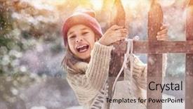  Presentation with winter walk by stream - Theme having ice skating - happy child playing background and a coral colored foreground