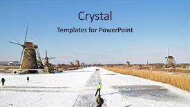  Presentation with skating - Amazing presentation theme having ice skating at kinderdijk in the netherlands backdrop and a light blue colored foreground