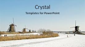  Presentation with skating - Presentation theme with ice skating at kinderdijk in the netherlands background and a light blue colored foreground