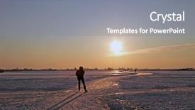  Presentation with skating - PPT theme consisting of ice skating in the countryside from the netherlands at sunset background and a gray colored foreground