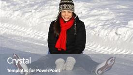  Presentation with winter ice - Amazing PPT theme having ice skating young woman sitting backdrop and a gray colored foreground