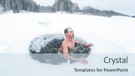  Presentation with murder winter - Slide deck enhanced with ice therapy - young man haves recreational winter background and a sky blue colored foreground