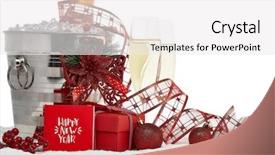  Presentation with new year card - Theme with ice two full champagne flute background and a white colored foreground