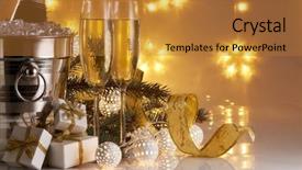  Presentation with year still life christmas - Slides featuring ice two full champagne flute background and a gold colored foreground