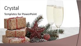  Presentation with year still life christmas - Slide deck with ice two full champagne flute background and a white colored foreground