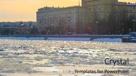  Presentation with winter river - Audience pleasing theme consisting of icebreaker - moscow russia - march 10 backdrop and a  colored foreground