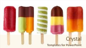  Presentation with five sided blue to white - Audience pleasing presentation theme consisting of icecream - five colorful popsicles isolated backdrop and a lemonade colored foreground