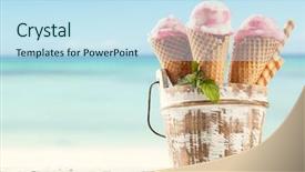  Presentation with ice cream cones - Slides featuring icecream - fresh fruit ice cream scoops background and a sky blue colored foreground