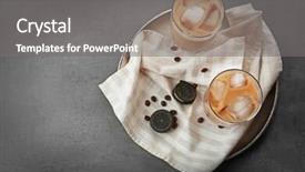  Presentation with cookie - Slide set consisting of iced coffee and cookie on silver plate background and a gray colored foreground