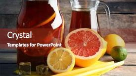  Presentation with tea - Slide deck featuring iced tea with lemon and grapefruit on wooden background background and a tawny brown colored foreground