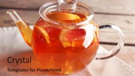  Presentation with tea - Colorful slide deck enhanced with iced tea with lemon and grapefruit on wooden background backdrop and a red colored foreground