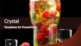  Presentation with black tea - Slide set with iced tea with raspberries and mint on black background background and a wine colored foreground