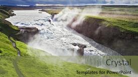  Presentation with water sun - PPT layouts enhanced with iceland grand gullfoss in mid-july bubbling water illuminated by a bright morning sun background and a yellow colored foreground