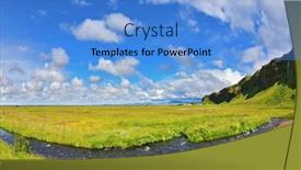  Presentation with streams summer - Presentation design consisting of iceland in july green fields and streams in warm summer day background and a teal colored foreground