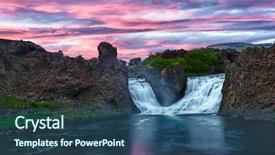  Presentation with waterfall - Slides consisting of iceland nature - double waterfall hjalparfoss background and a ocean colored foreground