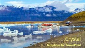  Presentation with boat tourism - PPT theme enhanced with iceland-scaftafetl-park-ice-lagoon background and a violet colored foreground