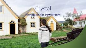  Presentation with old farm - Cool new presentation theme with iceland-tourist-by-old-farmhouse backdrop and a sky blue colored foreground