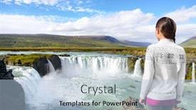  Presentation with waterfall woman - Presentation theme with iceland-travel-tourist-woman background and a light blue colored foreground