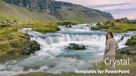  Presentation with waterfall woman - PPT theme with iceland-woman-by-waterfall background and a tawny brown colored foreground