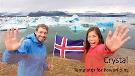  Presentation with lagoon - Presentation design consisting of icelandic flag - tourists on jokulsarlon background and a coral colored foreground