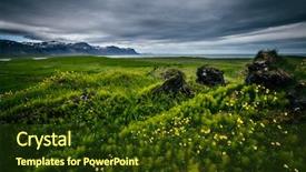  Presentation with desolate cracked earth landscape - Slides with icelandic idyllic landscape location hamlet background and a tawny brown colored foreground