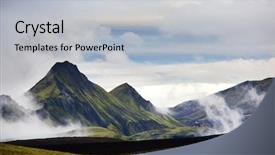  Presentation with green mountains - Slide set consisting of icelandic landscape green volcanic mountains background and a  colored foreground