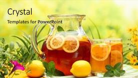  Presentation with ice lemon tea - PPT theme featuring icetea - summer lemon ice tea closeup background and a  colored foreground