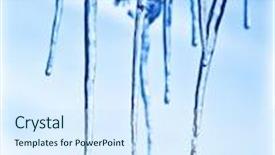  Presentation with ice frozen - Slide deck with icicles on the tree branch blue frozen water winter ice weather outdoor at wintertime season background and a sky blue colored foreground