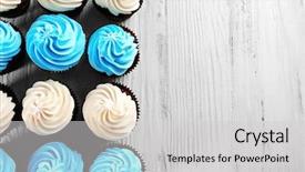  Presentation with cupcakes - Presentation design having brown teal - tasty colourful cupcakes background and a light gray colored foreground