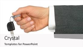  Presentation with car body repairer holding - Beautiful PPT layouts featuring human icon - businessman's hand holding car key backdrop and a white colored foreground